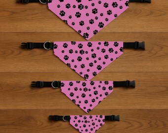 Light Pink and Black Paw Print Dog Bandana | Adjustable Custom Pet Scarf | Cute Dog Bandana Gift for Dog Moms & Dog Lovers