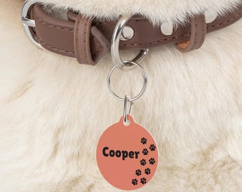 Terracotta Personalized Pet ID Tag | Custom Dog Name Tag with Paw Print | Double-Sided Dog Tag | Gift for Pet Lovers | Pet Accessories