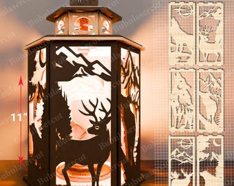 Wildlife Lantern Laser Cut File | Forest Animals Lamp Night Light Lantern Decoration Nature Candle Holder Animal Theme Lamp Animal svg /P500