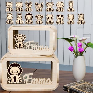 Safari Tiere Spardose Laser Cut, Safari Tiere Spardose Laser Cut, Tier Spardose, Wizamd Sparschwein, Geschenk für Kinder, Spardose Sparschwein