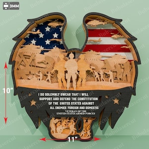 Juramento conmemorativo de veteranos SVG, archivos de corte láser de tributo militar de águila, letrero patriótico de madera 3D, arte mural para veteranos del Día de los Caídos /B121