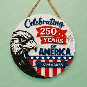 Amerika 250 SVG-paket med 8 patriotiska dörrhängardesigner, 1776–2026 självständighetsdagen laserskurna runda skyltfiler /B498 bild 12