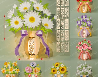 Bundle Flower Lantern Laser Cut File | Vase Flower Lantern Mother's Day Gift for Mom Happy Mother's Day Daffodils Iris Daisy Sunflower /B99
