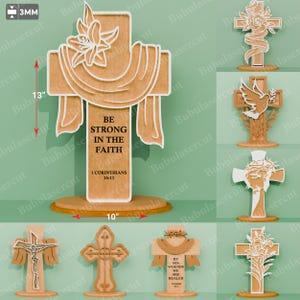 Paquete SVG de cruz cristiana de pie, archivos cortados con láser de versículos bíblicos, decoración religiosa de Pascua, letrero de fe de madera 3D SVG/B125