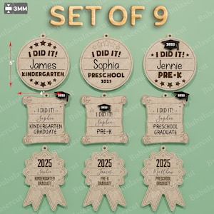 Adornos de graduación para niños, "Lo hice 2025", recuerdo para preescolar, jardín de infantes, medalla con etiqueta personalizada /B157