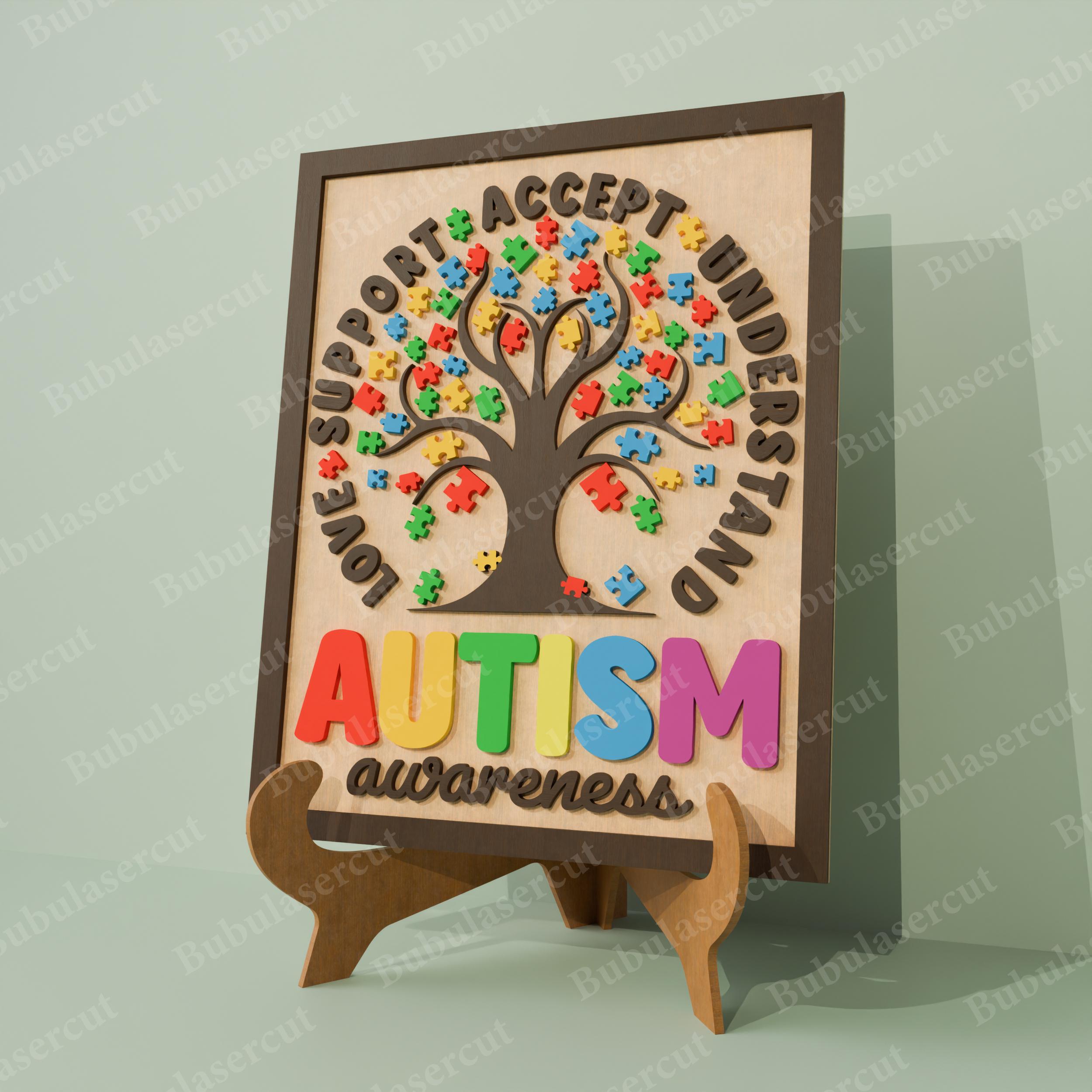 Autism Tree Sign Laser Cut File | Autism Acceptance Autism Puzzle ...