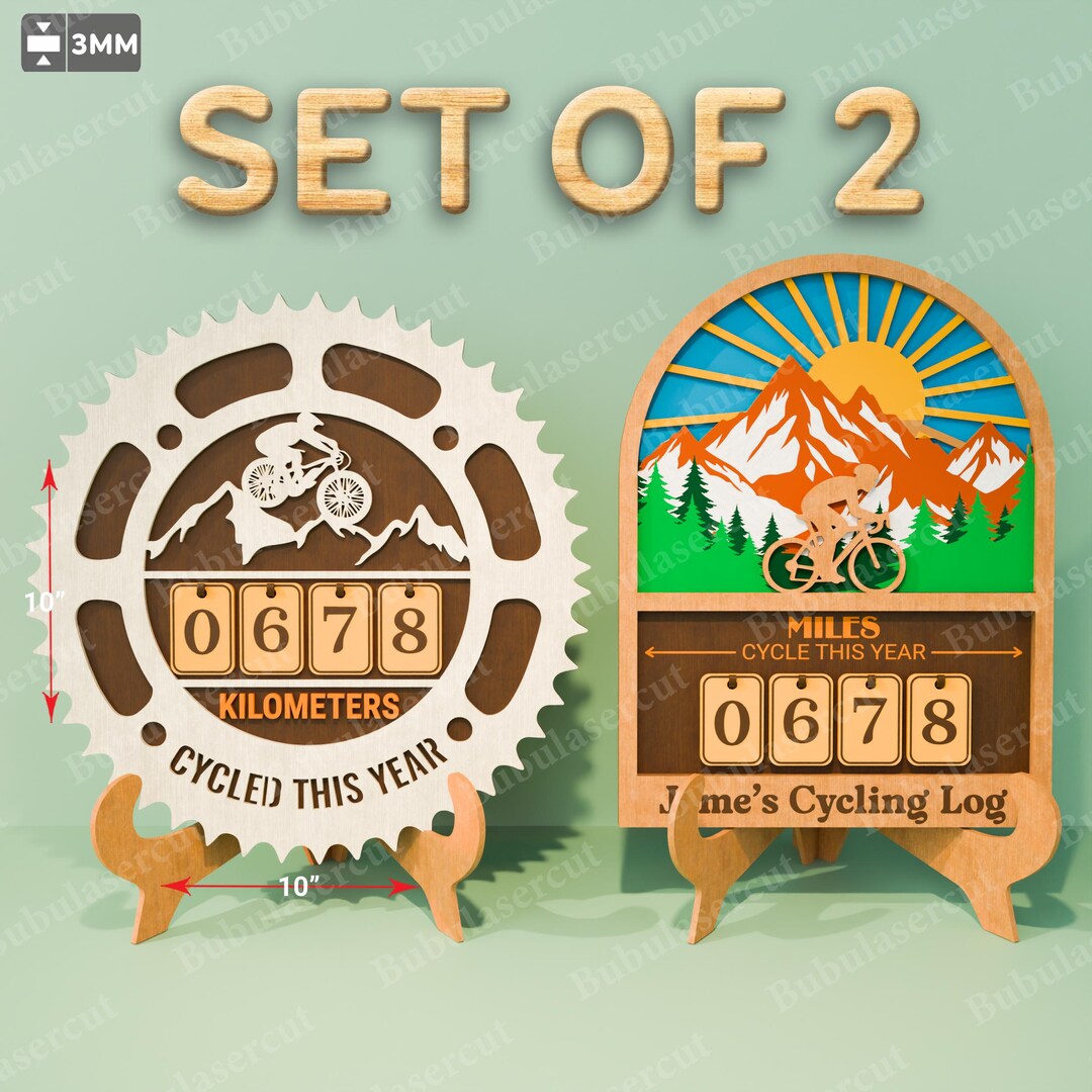 Cycling Distance Tracker Set, Miles and Kilometers Cycled This Year ...