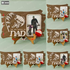 Personalized &quot;Hooked On Daddy&quot; Picture Frame Fishing Sign Laser Cut File | Fishing Dad Gift for Dad Gift Father&#39;s Day Fishing Sign /B72