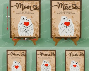 Personalized Mothers Day Puzzle Sign Laser Cut File | Wooden Bear Family Puzzle Keepsake Gift For Parents Animal family Gift for Mom /B63