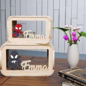 Spider-Man spaarpot, gepersonaliseerde spaarpot SVG, spider spaarpot lasergesneden SVG, cartoon spaarpot, cadeau voor kinderen, spaarpot, spaarpot