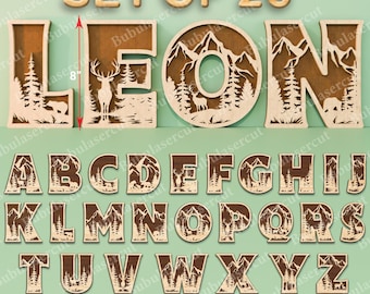 Woodland Nursery Name Sign Set Of 26 Letters, Forest Alphabet Wall Decor, Mountain Woodland Name Letters, Rustic Kids Room Decor /B460