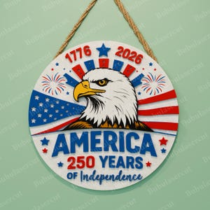 Amerika 250 SVG-paket med 8 patriotiska dörrhängardesigner, 1776–2026 självständighetsdagen laserskurna runda skyltfiler /B498 bild 9