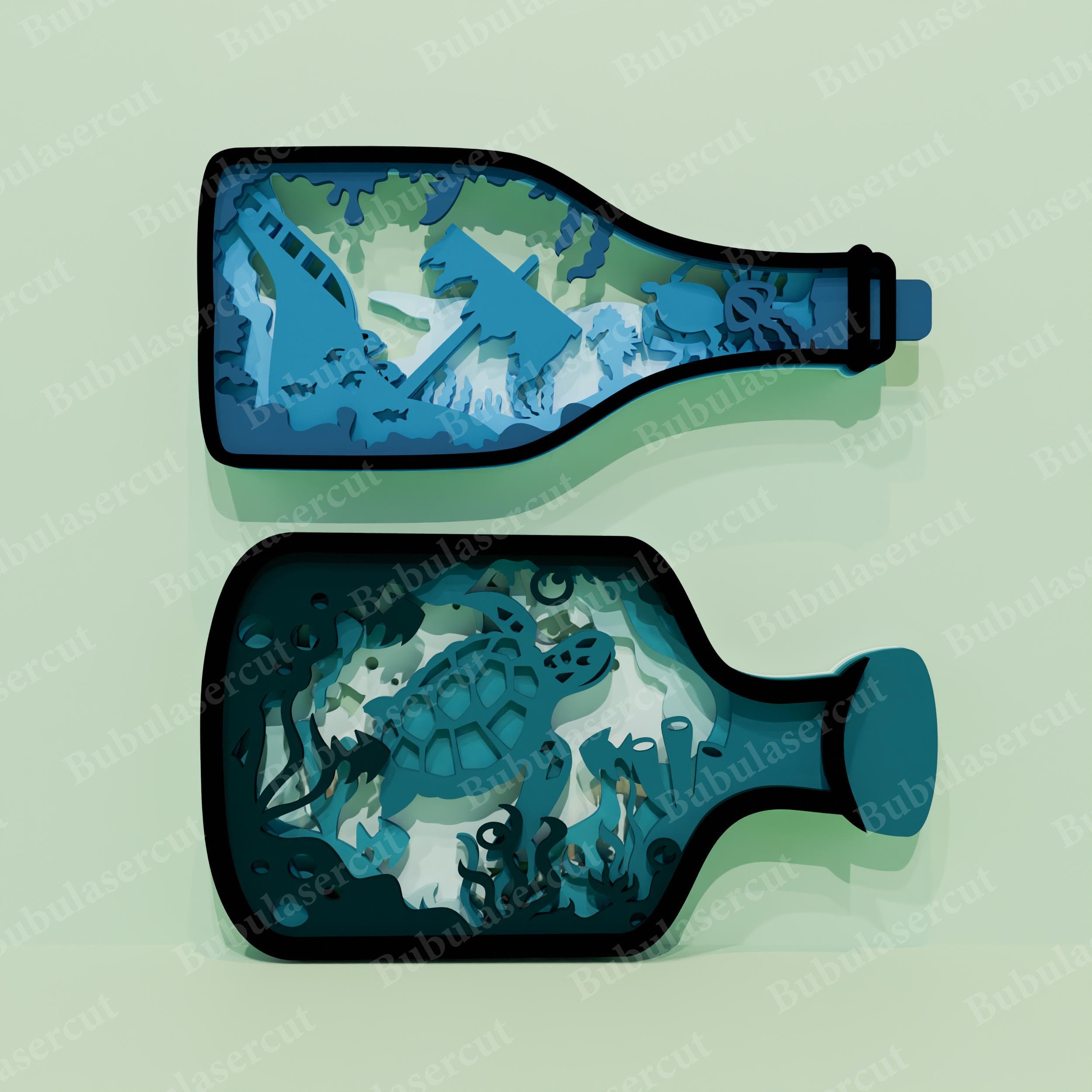 Ocean Shadow Box Bottle SVG Bundle, Sea Life Underwater Scene Layered ...