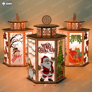 Christmas Lantern SVG for Laser Cut, Santa Claus and Holiday Scene Lantern, 3D Christmas Decor for Table Centerpiece or Gift Idea /B225