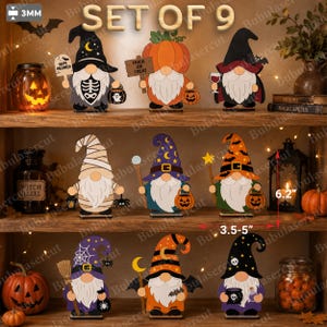 Halloween Gnome Bundle SVG, Witch Gnome Shelf Sitter Set, Pumpkin Mummy Vampire Wizard Gnome, Spooky Fall Decor Gift Collection /B644