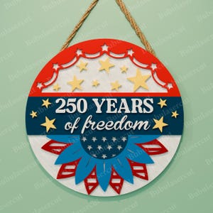 Amerika 250 SVG-paket med 8 patriotiska dörrhängardesigner, 1776–2026 självständighetsdagen laserskurna runda skyltfiler /B498 bild 6