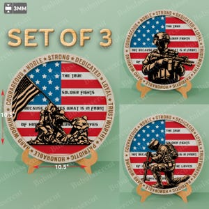 Honor The Sacrifice Of Soldiers SVG Set of 3, Patriotic American Flag Round Sign for Veterans, Laser Cut Glowforge Wood Design /B128