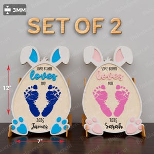 Personalisierte erste Oster-Fußabdruck-Laserschnittdatei | Babys erstes Ostern Mein erstes Oster-Baby-Fußabdruck-Zeichen Ostern-Andenken Ostern svg /B10
