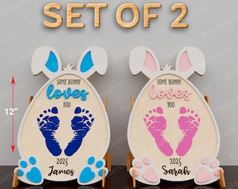 Personalised First Easter Footprint Laser Cut file | Baby's First Easter My First Easter Baby Footprint Sign Easter Keepsake Easter svg /B10
