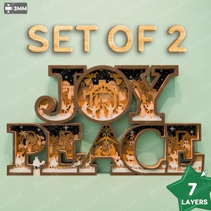Joy Peace Multilayer Sign With Christmas Nativity Scenes Inside Letters For Faith-Based Holiday Decor And Spiritual Wall Display /B242