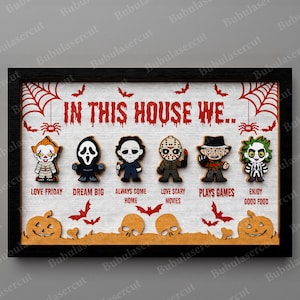 Plaque de porte Halloween horreur découpée au laser, plaque de porte d'Halloween, horreur d'Halloween, dans cette maison, nous horreur, Halloween Glowforge, porte d'Halloween, P267 image 6