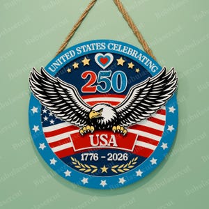 Amerika 250 SVG-paket med 8 patriotiska dörrhängardesigner, 1776–2026 självständighetsdagen laserskurna runda skyltfiler /B498 bild 7