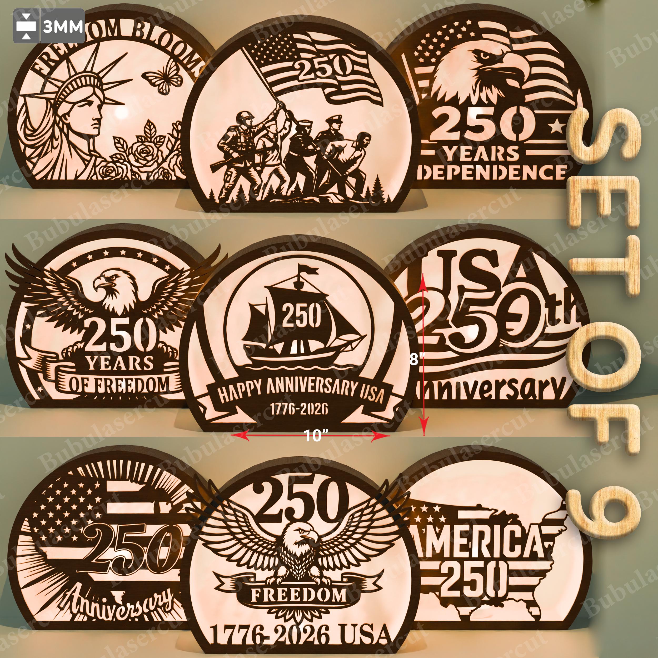 USA 250th Anniversary Light Sign SVG Bundle, Patriotic Table Decor ...