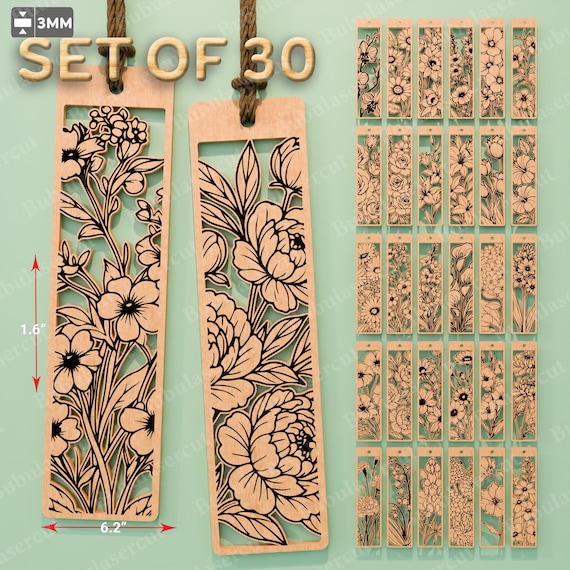 Floral Bookmark Set of 30, Laser Cut Bookmark Designs, Flower Line Art Collection, Multilayer Bookmark SVG Files, Gift for Readers /B420