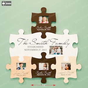 Letrero personalizado para rompecabezas familiar en formato SVG, Letrero con nombre familiar en formato SVG, Marco de fotos con rompecabezas en formato SVG, Regalo familiar personalizado en formato SVG, Letrero de establecimiento cortado con láser /B551