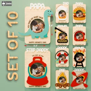 Paquete de archivos SVG para imanes fotográficos del Día del Padre, marco de regalo para papá, papá, papi, lindo diseño de animales para niños, archivo de corte láser, letrero fotográfico personalizado /B558