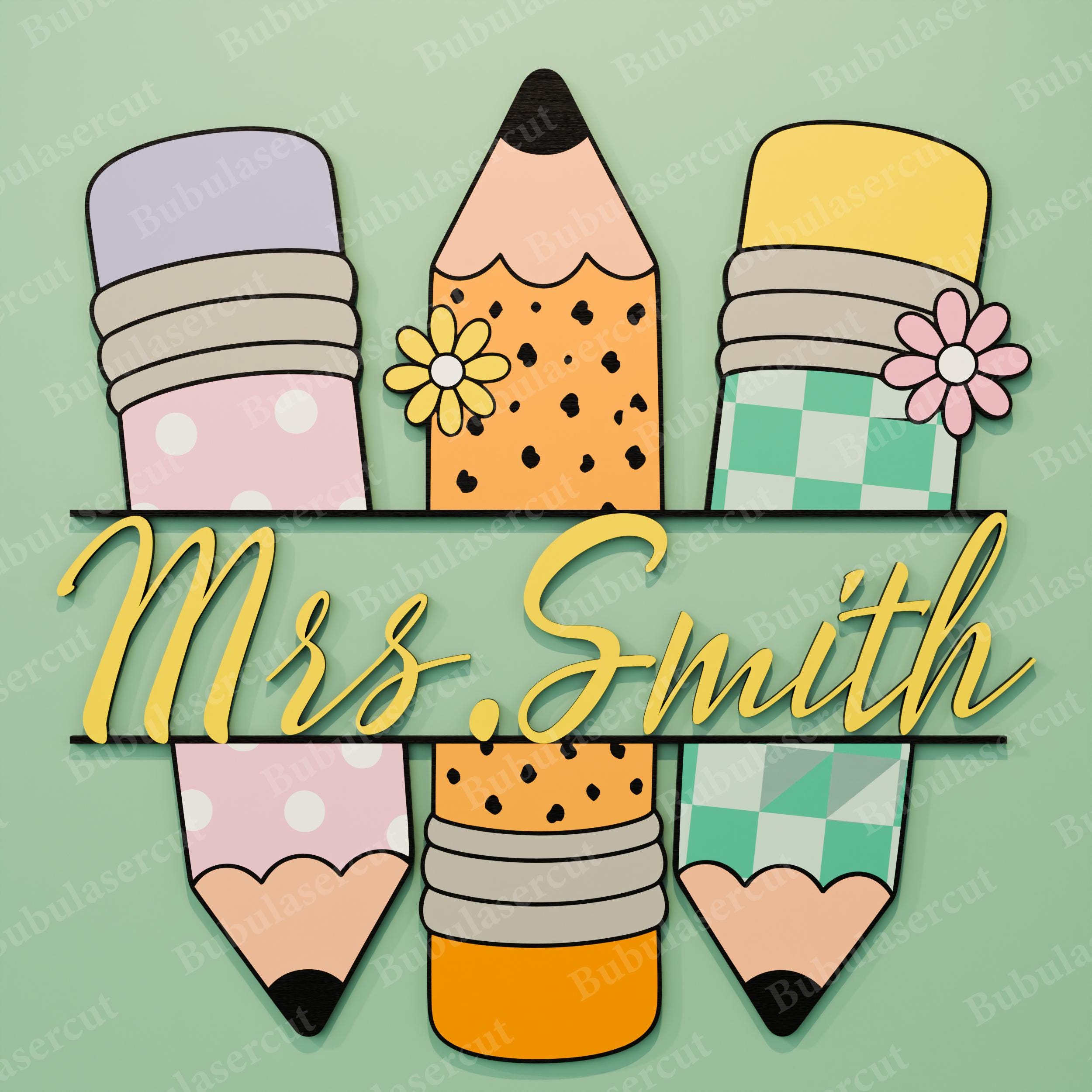 Personalized Teacher Door Hanger Svg, Pencil Name Sign, Classroom Decor ...
