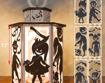 Halloween Creepy Kids Lantern, Scary Silhouette Lantern, Spooky Halloween Decor, Haunted House Light, Gothic Candle Holder /P403