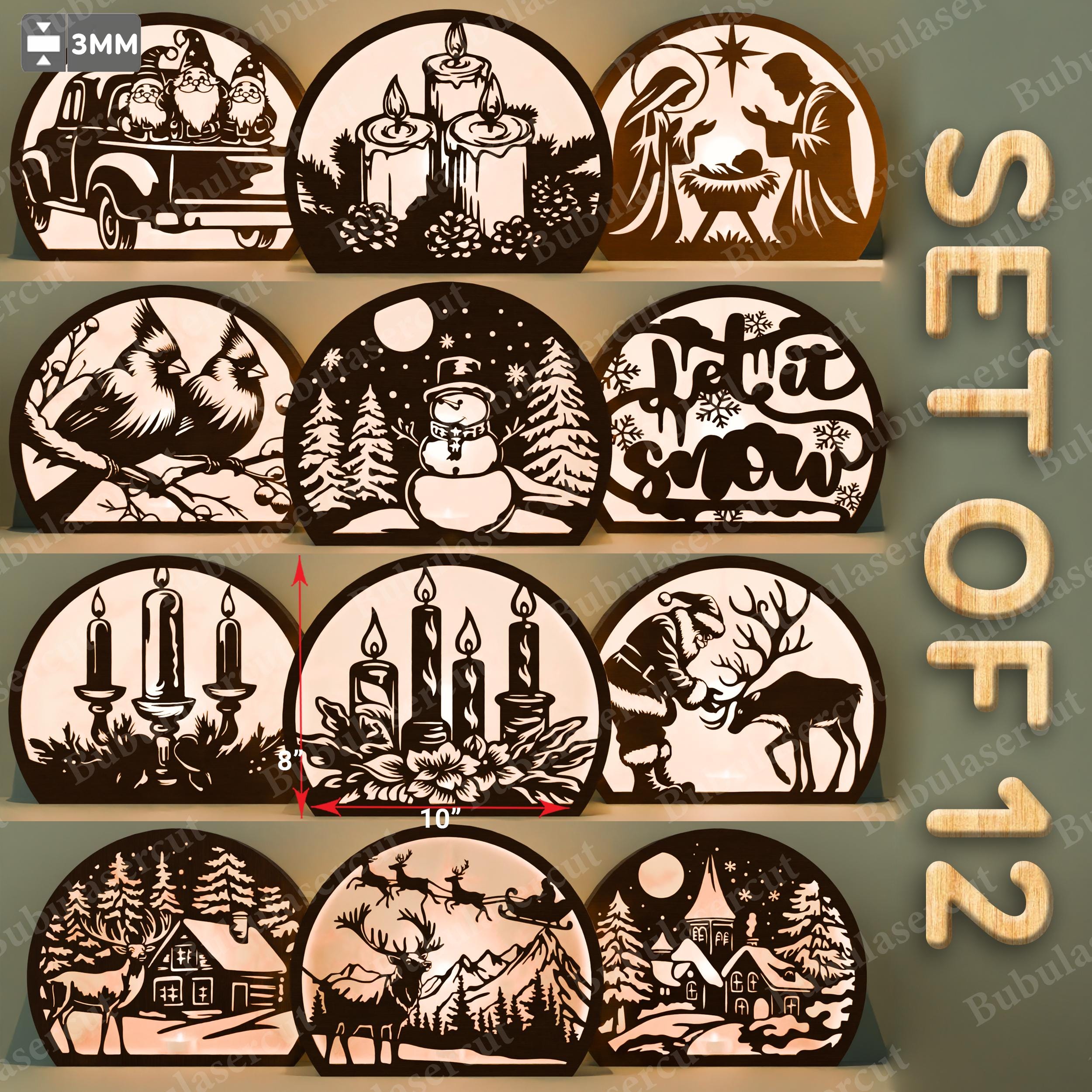 Christmas Lantern Silhouette Set Of 12, Winter Scene Lightbox Decor,…