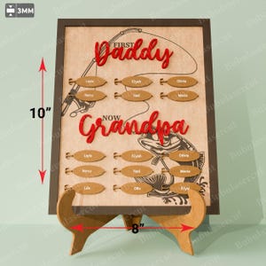 Placa personalizada First Dad Now Grandpa, arquivo de corte a laser | Moldura de madeira First Daddy para presente de dia dos pais, presente de pesca para pai /B75