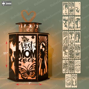 Muttertag Laterne Bundle Laser Cut Datei | Muttertagsgeschenk für Mama Glücklicher Muttertag Kerzenhalter Tischlampe Geschenke für Mama / B40