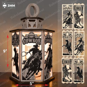 Cowboy Lantern Laser Cut File | Wild West Lantern Cowboy Adventure Western Lantern Cowboy Night Light Decoration Candle Holder Cowboy /P397