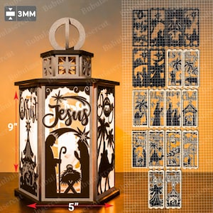 Zestaw Latarnia szopkowa laserowo wycinana, Latarnia szopkowa svg, Latarnia szopkowa, Christmas Glowforge, Lampa szopkowa, Dekoracja świąteczna, P496