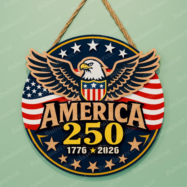 Amerika 250 SVG-paket med 8 patriotiska dörrhängardesigner, 1776–2026 självständighetsdagen laserskurna runda skyltfiler /B498 bild 11
