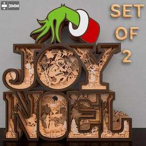 Personaje navideño multicapa cortado con láser, multicapas navideñas, JOY NOEL svg, multicapas svg, Glowforge navideño, decoración navideña, P577