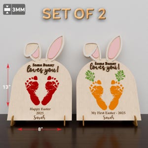 Oster Fußabdruck Holzschild Laser geschnitten Datei, Some Bunny Loves You svg, Mein erstes Osterschild, Fußabdrücke für Baby, Ostern Dekorativ /B787