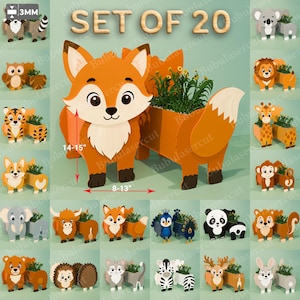 Puede incluir: Un conjunto de 20 macetas de animales de madera, incluyendo un zorro, un tigre y un panda. La maceta de zorro mide 35.5-38 cm de alto y 20-33 cm de ancho. Cada maceta está diseñada para plantas pequeñas, con un grosor de 3 mm.