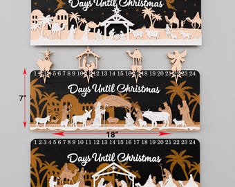 Nativity Countdown sign Laser Cut File, Nativity Countdown svg, Countdown Calendar svg, Merry Christmas, Countdown sign,Christmas decor,P548
