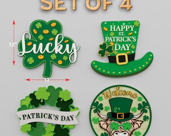 Ensemble de plaque de bienvenue de la Saint-Patrick, fichier découpé au laser | Accroche-porte de la Saint-Patrick Trèfle trèfle Vache chanceuse des Highlands Saint-Patrick/B09