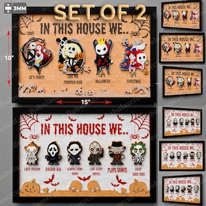 Plaque de porte Halloween horreur découpée au laser, plaque de porte d'Halloween, horreur d'Halloween, dans cette maison, nous horreur, Halloween Glowforge, porte d'Halloween, P267 image 1