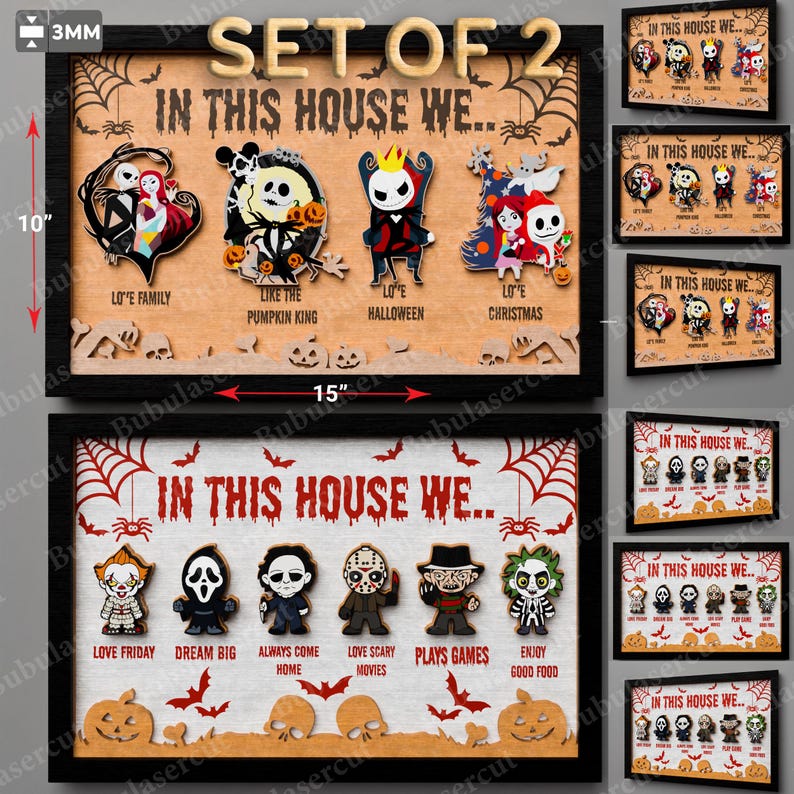 Plaque de porte Halloween horreur découpée au laser, plaque de porte d'Halloween, horreur d'Halloween, dans cette maison, nous horreur, Halloween Glowforge, porte d'Halloween, P267 image 1