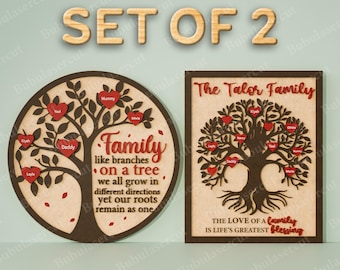 Letrero de árbol genealógico personalizado, archivo cortado con láser / Letrero con nombre familiar personalizado, decoración del hogar, árbol genealógico, regalo del árbol de la vida, Día de la Madre/B69