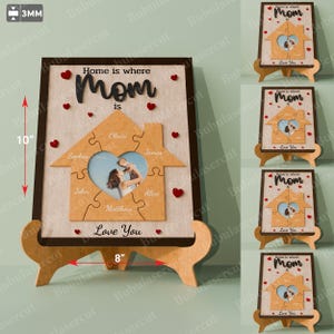 Letrero "El hogar es donde está mamá", archivo cortado con láser. Regalo para el Día de la Madre, regalo para la abuela, marco de fotos personalizado para el Día de la Madre, B46