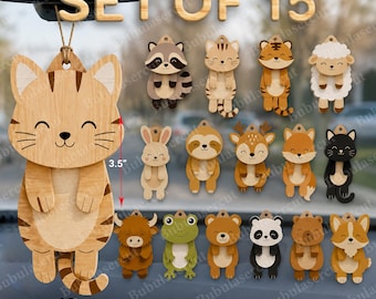Niedliche hängende Tier SVG Bundle, Kawaii Baumeln Laser geschnitten Datei, Auto Charme Ornament, Stress Relief Fidget Decor, Holz Tier Set /B588