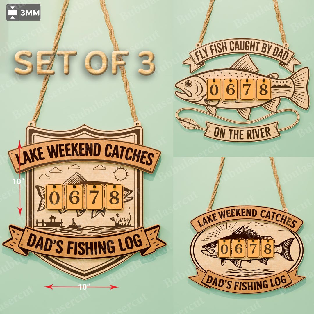 Fish Log Timer Inn Fishing Log Tracker Set, Dad Fishing Log Sign, Lake Weekend Catches ...