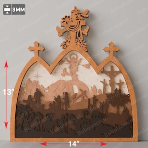 Archivo de corte láser multicapa de Jesucristo resucitado para Pascua / Decoración de Pascua de Él resucitado Escena de resurrección de Pascua Resurrección de Jesús / B18